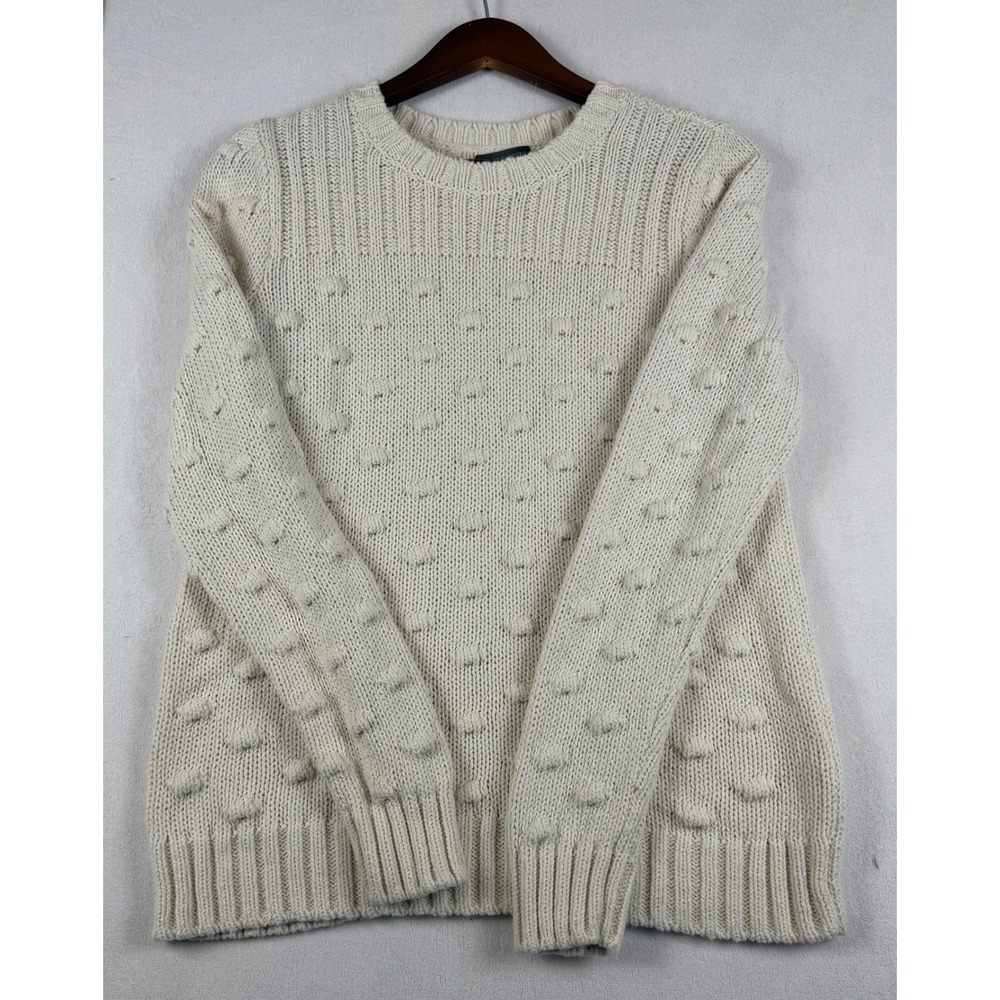 Vince Camuto Ivory Cotton Chunky Knit Popcorn Bobble Crewneck Sweater Medium